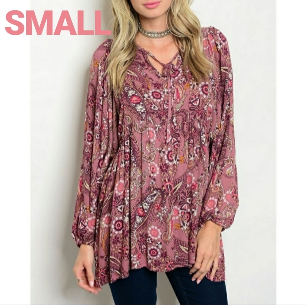 Mauve with Flower Print Tunic Top